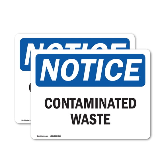 (2 Pack) Contaminated Waste OSHA Notice Sign 5 Inch X 3.5 Inch Vinyl Label Decal Sticker Weather Resistant, UV Protected for Workplace, Business, and Construction Site, Made in the USA