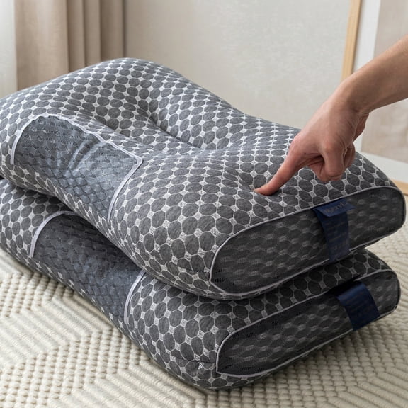 2-Pack Contoured Support Pillows, Orthopedic Neck Pillows for Side/Back Sleepers, Breathable & Supportive Bed Pillows