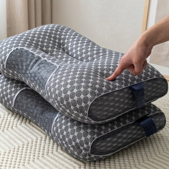 2-Pack Contoured Support Pillows, Orthopedic Neck Pillows for Side/Back Sleepers, Breathable & Supportive Bed Pillows