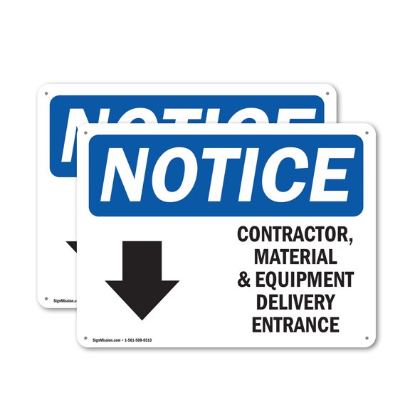 (2 Pack) Contractor Material And Equipment OSHA Notice Sign 10 Inch X 7 Inch Plastic Sign, Weather Resistant, UV Protected for Workplace, Business, and Construction Site, Made in the