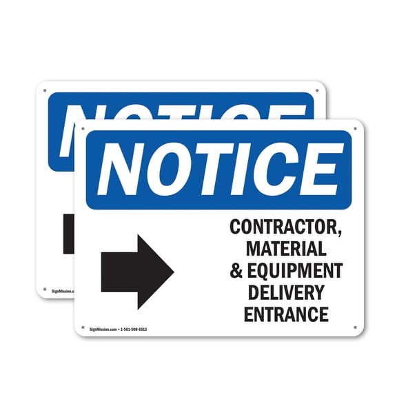 (2 Pack) Contractor Material And Equipment OSHA Notice Sign 10 Inch X 7 Inch Plastic Sign, Weather Resistant, UV Protected for Workplace, Business, and Construction Site, Made in the