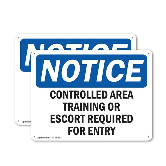 (2 Pack) Controlled Area Training Or Escort Required OSHA Notice Sign 24 Inch X 18 Inch Indoor / Outdoor Rust-Free Aluminum Metal Signs for Workplace, Workshop, and Construction Site,