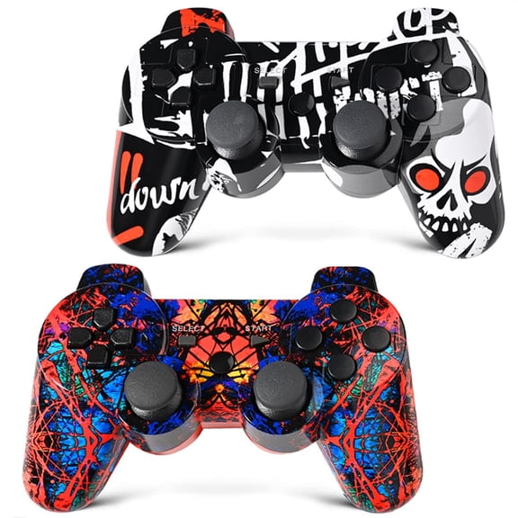 2 Pack Controller Compatible with PS3, Wireless Controller for PC with 2 Charging Cables & Joystick Caps