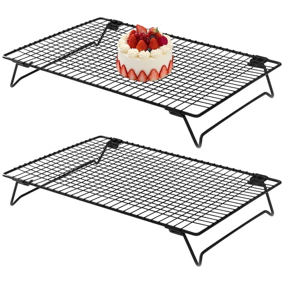 2 Pack Cooling Rack with Collapsible Legs Carbon Steel Baking Cooling Rack Nonstick Cookie Cooling Rack Stackable Cake Cooling Rack for Bread Cake Biscuits, Black