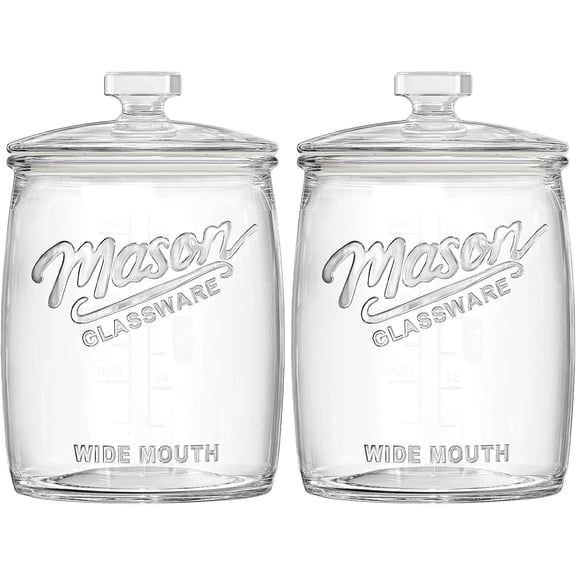 2 Pack Cookie Jar, 1 Gallon Glass Jar with Airtight Lids - Large Wide Mouth Mason Jar for Kitchen Pantry& Laundry Room, Glass Apothecary Canisters Sets for Candy, Flour, Rice, Coffee, Display
