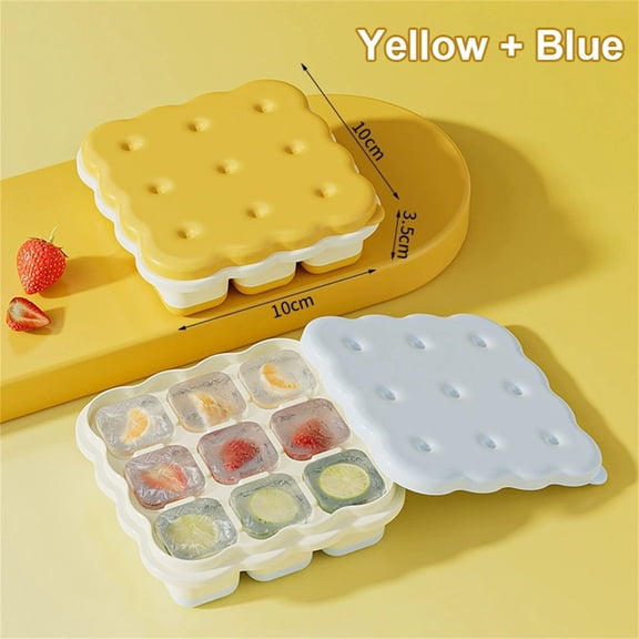 2 Pack Cookie Shaped Silicone Ice Cube Trays with Lids, 9-Cavity Easy-Release Ice Molds for Freezer, Stackable & Leak-Proof Fun Molds for Drinks, Jelly, and Chocolate, 10x10x7 cm (D)