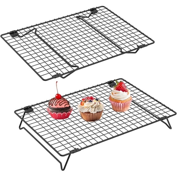2 Pack for Cooking and Baking, 13.4 x 9.4 Inch 2-Tier Stackable Tall Baking Racks, Carbon Steel Roasting Wire Rack for Baking, Oven Cooking, Grilling Making Jerky (Black, 13.4 x 9.4)