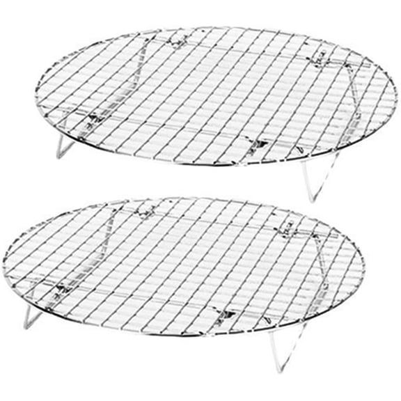 2 Pack Cooking Racks 10.5 inch Grids Steamer Baking Round Cooling Racks with Folding Feet Dehydrator Trays Stackable Barbecue Carbon Grates for Air Fryer