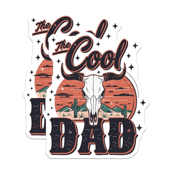 (2 Pack) Cool Dad Magnets - Western Bull Skull Artwork - Desert Landscape Refrigerator Decor - Father's Day Theme - 5 Inches On Longest Side - Thick Durable Magnet - Made in USA - MAG22541