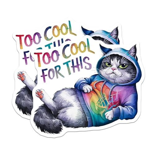 (2 Pack) Too Cool for This Magnets Magnets - Cat Magnet - Funny Cat Magnet for Fridge Locker Office Classroom - 5" On Longest Side - Made in USA - Sticks to Refrigerators & Metal Surfaces - MAG8553