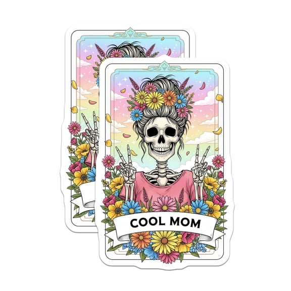(2 Pack) Cool Mom Skeleton Magnets - Floral Skull Decor - Unique Refrigerator Magnets - 5" On Longest Side - Premium Magnet - for Cars, Refrigerators, Toolboxes, Lockers - Made in USA - MAG14604