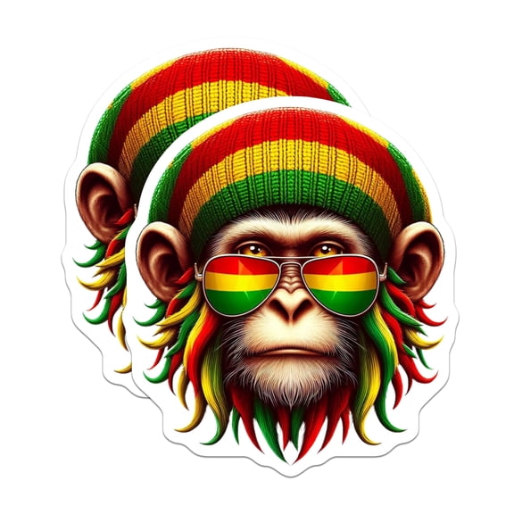 (2 Pack) Cool Monkey Magnets - Rasta Monkey Art - Vibrant Animal Print Magnets - 5" On Longest Side - for Cars, Fridges, Toolboxes - Made in USA - MAG4382