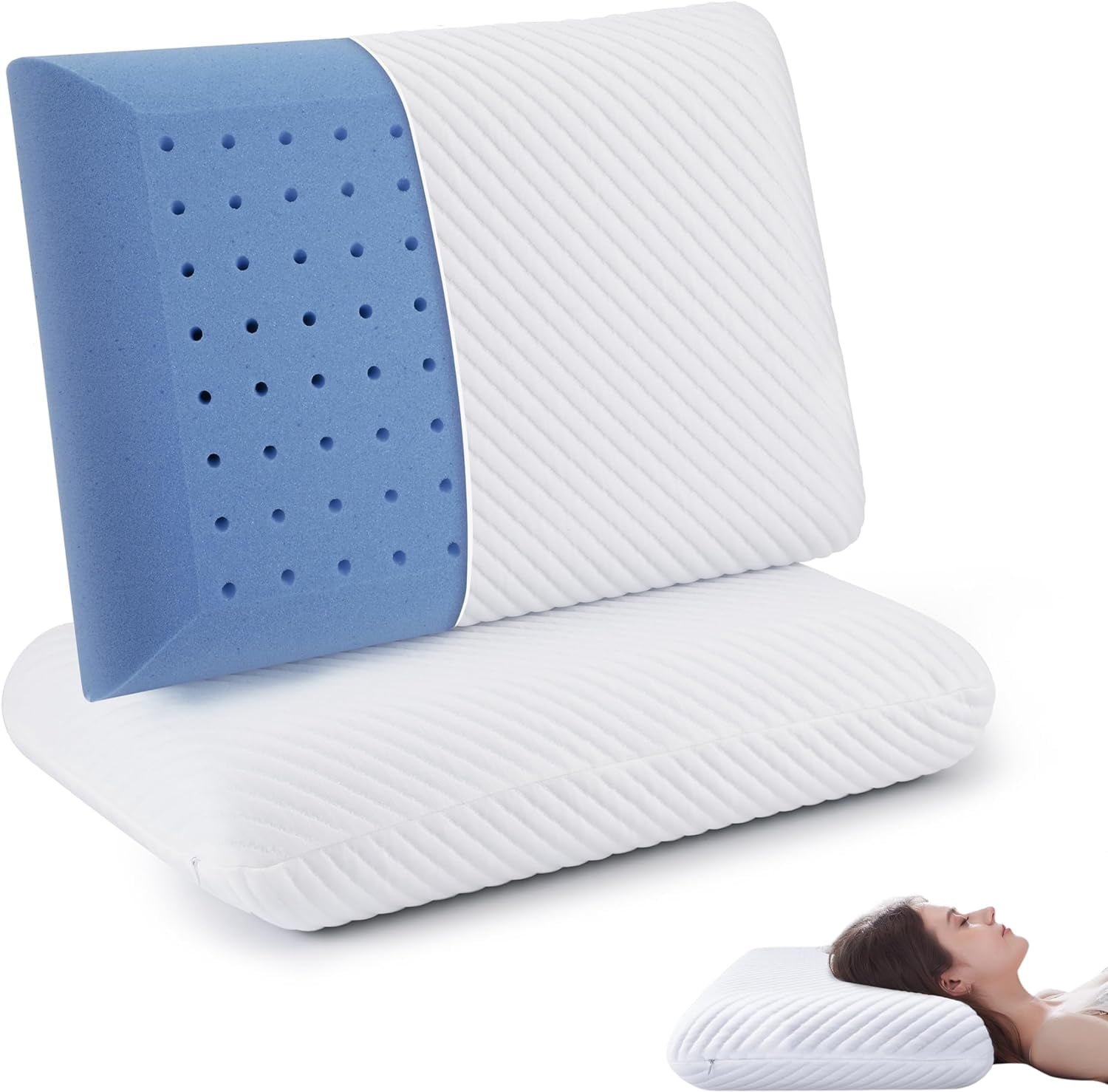 2 Pack Cooling Gel Memory Foam Pillows for Sleeping, Firm Foam Bed