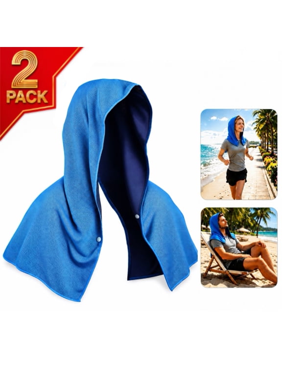 Cooling Hoodie Towel 2 Pack, Lightweight Quick-Dry Neck & Face Cooling Wrap with UV Protection for Sports and Outdoor Activities