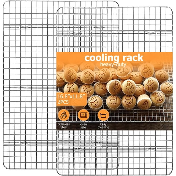 2-Pack Cooling Rack - 11.5"x16.5" Stainless Steel Baking Racks, Oven/Dishwasher Safe - Perfect for Cookies, Roasting, Grilling - Fits Half Sheet & Jelly Roll Pans
