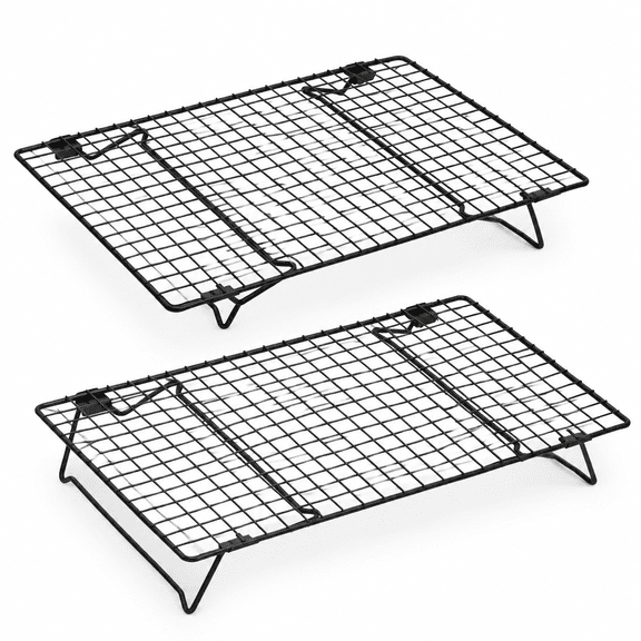 2 Pack Cooling Racks for Cooking and Baking, 13.4 x 9.4 Inch 2-Tier Stackable Cookie Cooling Rack Tall Baking Racks, Carbon Steel Roasting Wire Rack for Baking, Grilling Making Jerky (Black)