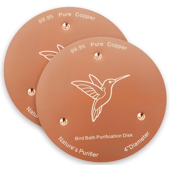 2 Pack Copper Bird Bath Discs – 99.9% Pure Copper Cleaner with Triple-Point Support for Outdoor Birdbaths & Bowls, All-Season