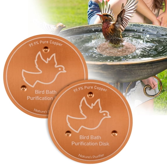 2-Pack Copper Bird Bath Purification Disk 0.6mm Reinforced 99.99% Pure Copper Cleaning Disk with Triple-Point Support for Physical Safe Clean Water All-Season Universal Fit for Outdoor Birdbaths Bowl