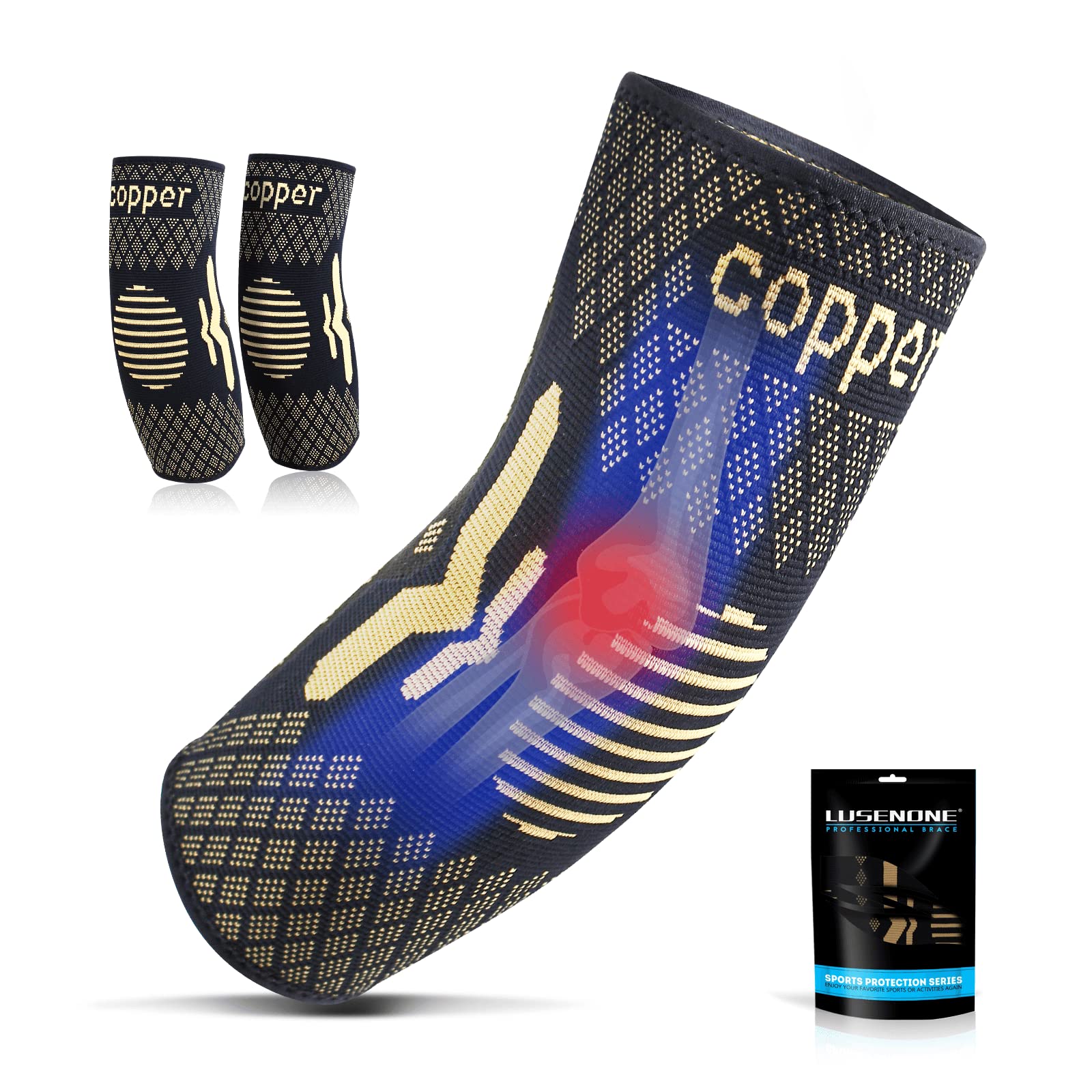 2 Pack Copper Elbow Brace for Tendonitis and Tennis Elbow, Elbow