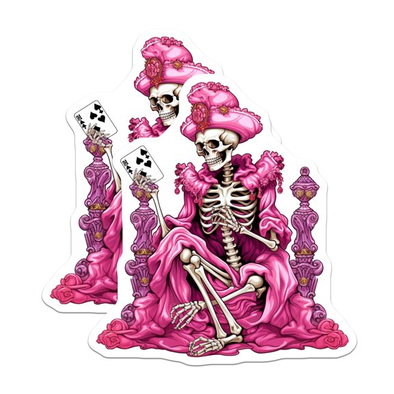 (2 Pack) Coquette Skeleton Stickers - Pink Rococo Queen Decal - Dark Academia Goth Fantasy Art for Laptop Water Bottle - 5 Inches On Longest Side - Thick Durable Magnet - Made in USA