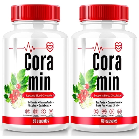 (2 Pack) Coramin Capsules, All-Natural Formula to Maintain Healthy Levels, Maximum Strength Supplement, Premium Blood Flow Support, Official Vitamin Pills, Cora min Capsulas Reviews (120 Capsules)