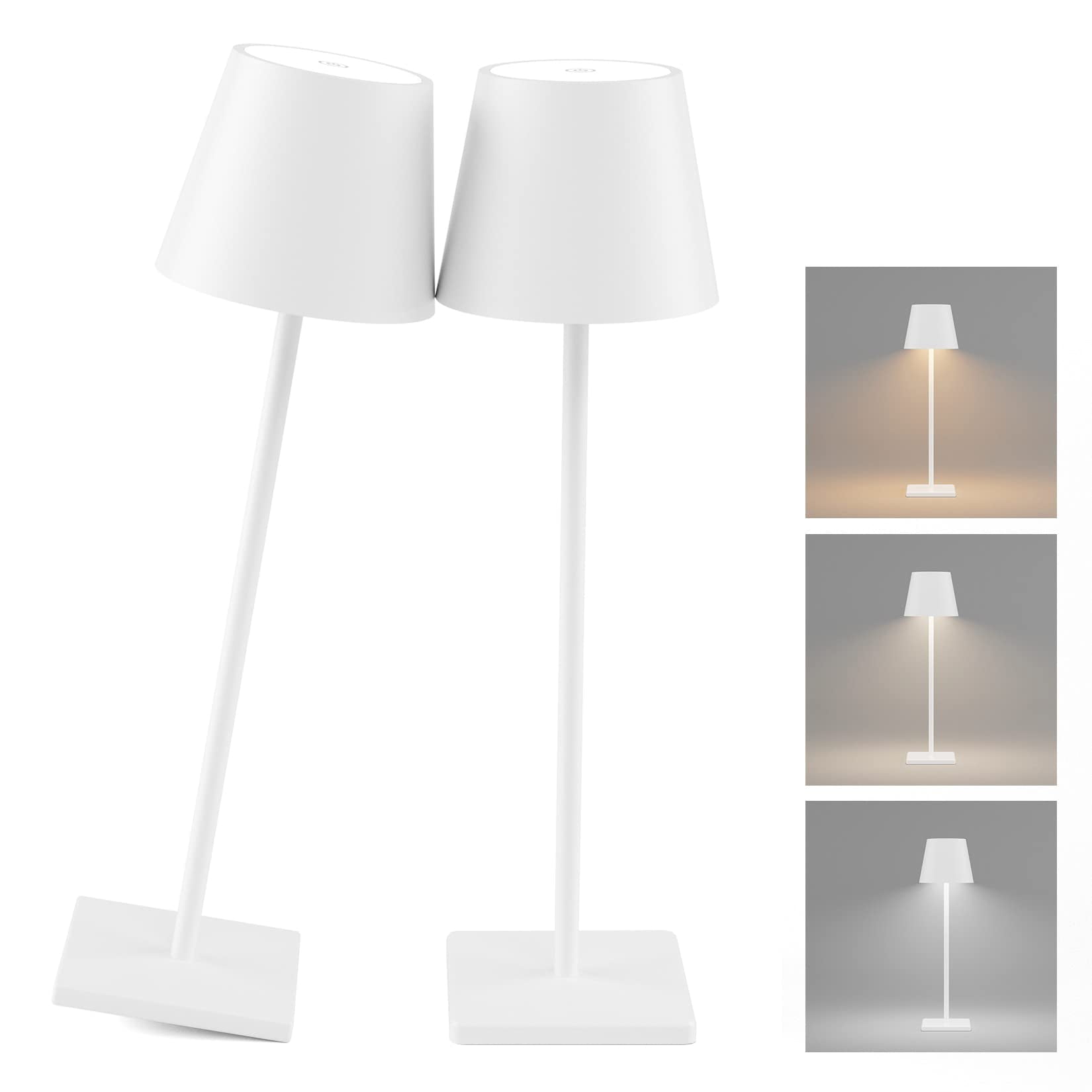 Set of 2 White Cordless LED Outdoor Table Lamps
