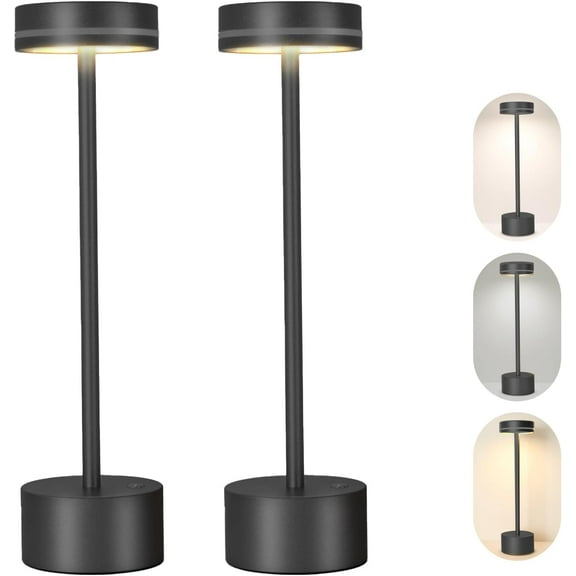 2 Pack Cordless Table Lamp,Bedside Table Lamp for Bedroom,5000mAh Battery Operated Portable LED Desk Lamp,3 Way Dimmable Touch Lamp USB C Charging Ports for Living Room, Desk,Dining Room(Black)