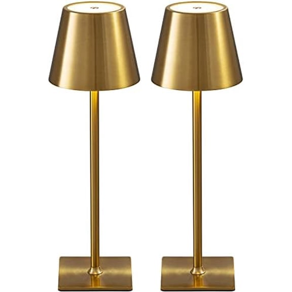 2 Pack Cordless Table Lamp,Portable LED Desk Lamp, 4000mAh Battery Operated, 3 Color Stepless Dimming Up, for Restaurant/Bedroom/Bars/Outdoor Party/Camping/Coffee Shop Night Light(Gold)