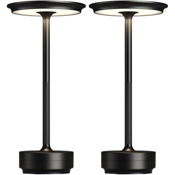 2 Pack Cordless Table Lamps, 5000mAh Rechargeable Table Lamp, 3 Color Stepless Dimming LED Black Desk Lamp with Memory Function, Portable Table Lamp for Outdoor/Dinner