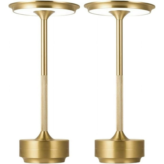 2 Pack Cordless Table Lamps, 5000mAh Rechargeable Table Lamp, 3 Color Stepless Dimming LED Desk Lamp with Memory Function, Portable Table Lamp for Outdoor/Dinner/Patio/Restaurant/Office(Gold)