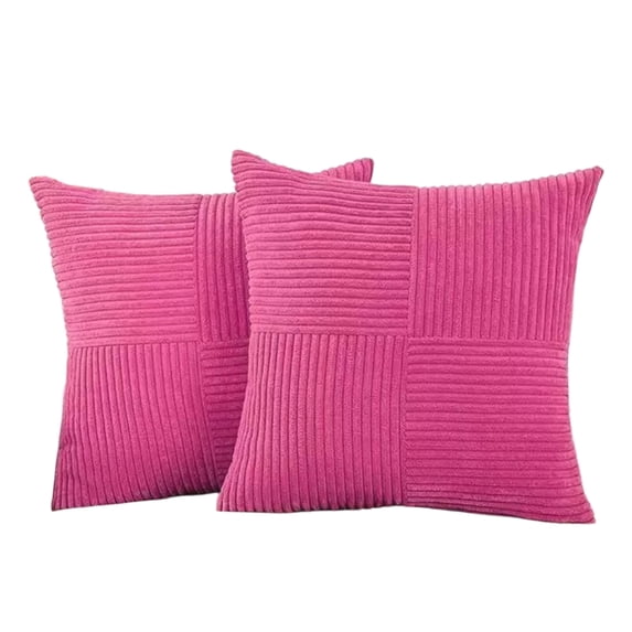 2 Pack Corduroy Throw Pillow Covers 18x18 Inch, Soft Ribbed Textured Cushion Cases for Sofa Couch Bed Living Room Decor, Hot Pink Square Shams with Hidden Zipper