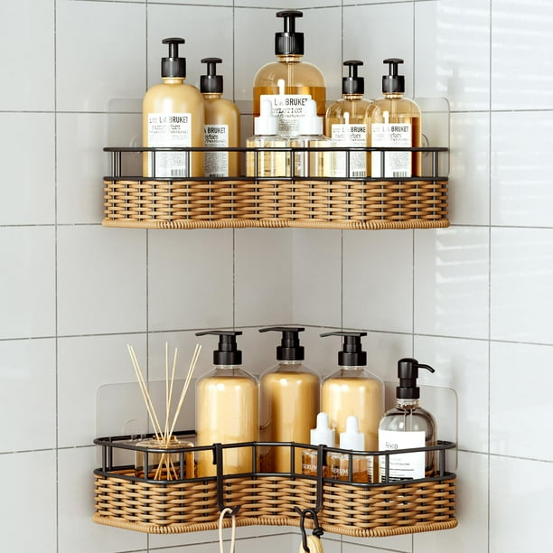 2 Pack Corner Shower Caddy, Brown Wicker