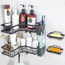 2 Pack Corner Shower Caddy,  Shower Organizer Shower Caddy with Soap Holder and 4 Removable Metal Hooks, Shower Corner Shelves for Inside Shower, No Drilling, Black