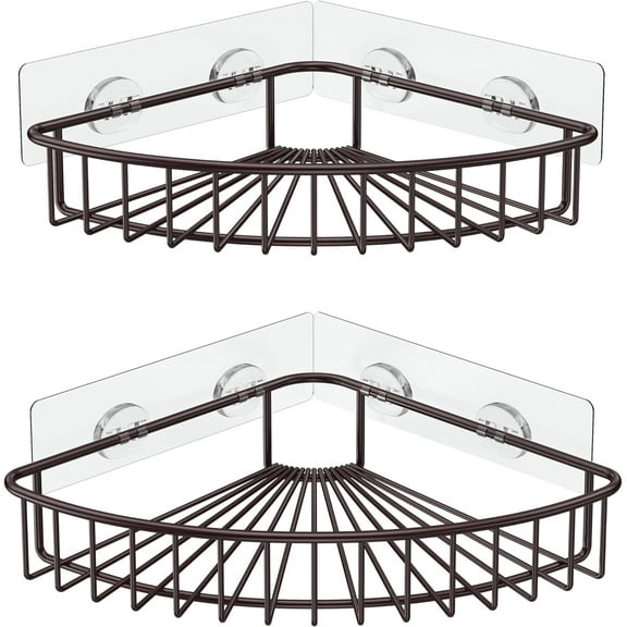 2-Pack Corner Shower Caddy, SUS304 Stainless Steel, Wall Mounted Bathroom Shelf with Adhesive, Storage Organizer for Toilet, Dorm and Kitchen (Bronze)
