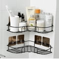thumbnail image 1 of 2-Pack Corner Shower Caddy, SUS304 Stainless Steel Wide Space Shower Shelf, Wall Mounted Bathroom Shelf with Adhesive, Hanging Storage Organizer for Toilet, Dorm and Kitchen (Black), 1 of 7