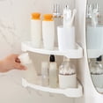 thumbnail image 1 of 2 Pack Corner Shower Shelves, Adhesive Wall Mounted, Plastic with Drainage Openings for Shampoo, Soap and Bath Accessories, White, 1 of 6