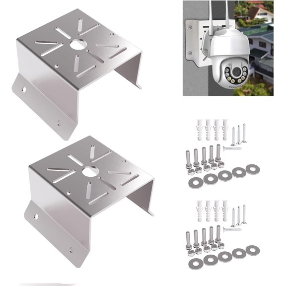 2 Pack Corner Wall Mount Bracket for Security Cameras - Adjustable Metal Wall Bracket with Hardware Kit, Fit for CCTV, Solar Lights & Outdoor Use, Universal CCTV Mounting Kit (Silver)
