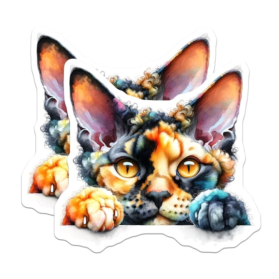(2 Pack) Cornish Rex Cat Stickers - Curly Cat Decals - Unique Breed Stickers - 5" On Longest Side - Sticks to Smooth Flat Surfaces - Made in USA - BMCS15197