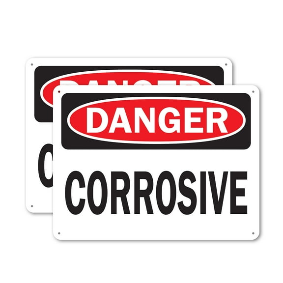 (2 Pack) Corrosive OSHA Danger Sign 14 Inch X 10 Inch Indoor / Outdoor Rust-Free Aluminum Metal Signs for Workplace, Workshop, and Construction Site, Made in the USA