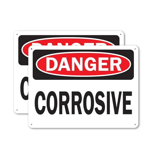 (2 Pack) Corrosive OSHA Danger Sign 18 Inch X 12 Inch Plastic Sign, Weather Resistant, UV Protected for Workplace, Business, and Construction Site, Made in the USA