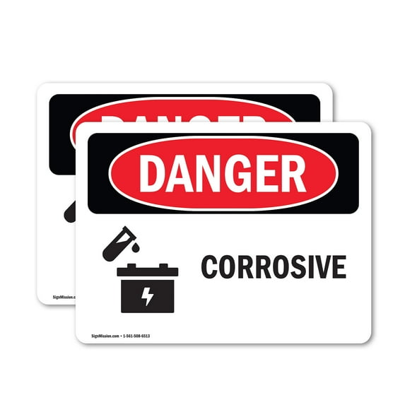 (2 Pack) Corrosive OSHA Danger Sign 24 Inch X 18 Inch Vinyl Label Decal Sticker Weather Resistant, UV Protected for Workplace, Business, and Construction Site, Made in the USA