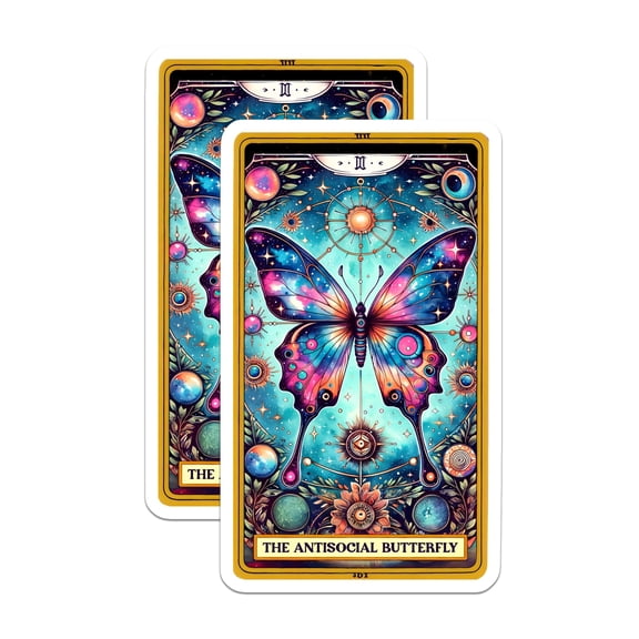 (2 Pack) Cosmic Galaxy Butterfly Magnets - Antisocial Tarot Card Art - Mystical Spiritual Decor - 5 Inches On Longest Side - Thick Durable Magnet - Made in USA - MAG23042