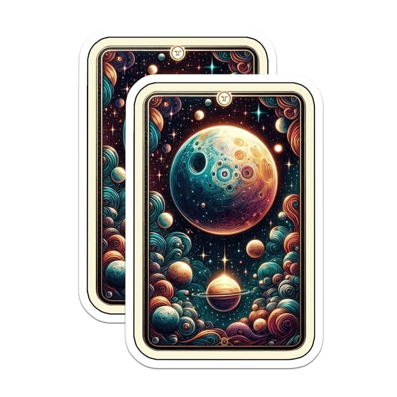(2 Pack) Cosmic Planet Magnets - Gemini Tarot Art - Mystical Celestial Fantasy Space Decor - 5 Inches On Longest Side - Thick Durable Magnet - Made in USA - MAG21915
