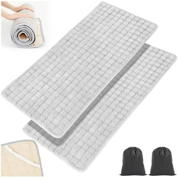2 Pack Cot Mattress Topper Pad Quilted Foam Camping Single Soft Portable Sleeping Topper with Storage Bag Waterproof Non-Slip Bottom for Camp Cot Rv Bunk Narrow Twin Beds, 75 x 30 Inch