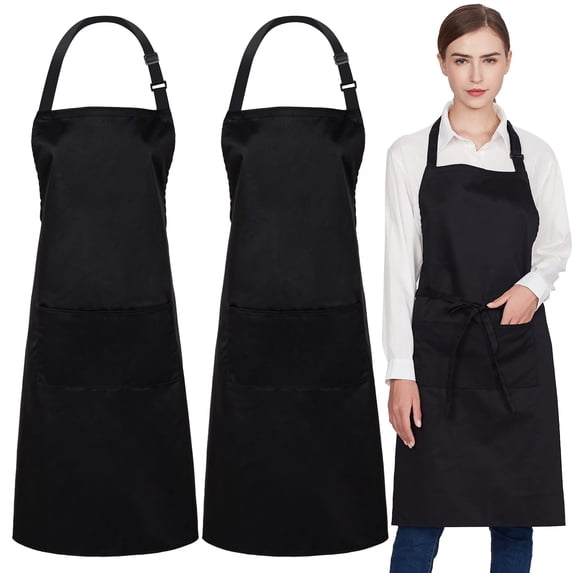 2 Pack Cotton Aprons With 2 Pockets Cooking Chef Kitchen Adjustable Bib ...