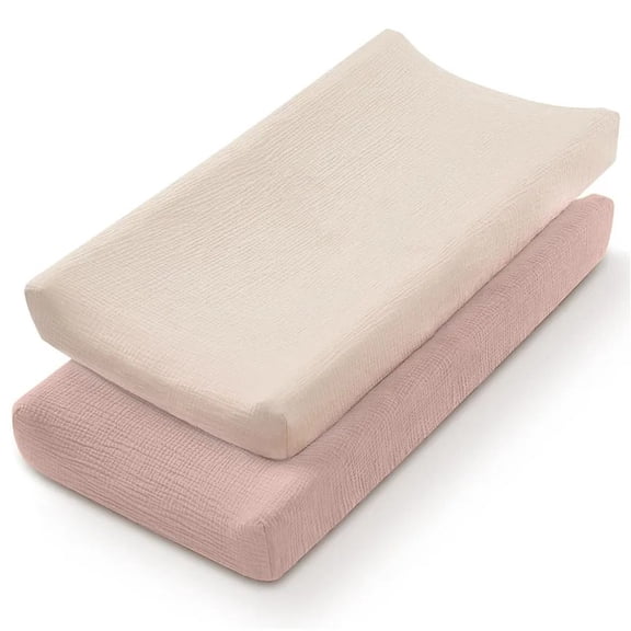 2‑Pack Cotton Changing Pad Covers, Soft Breathable Solid Color Diaper Change Mat Sheet, Stretch‑Fit Newborn Baby Changing Table Cover for Baby Shower Gift