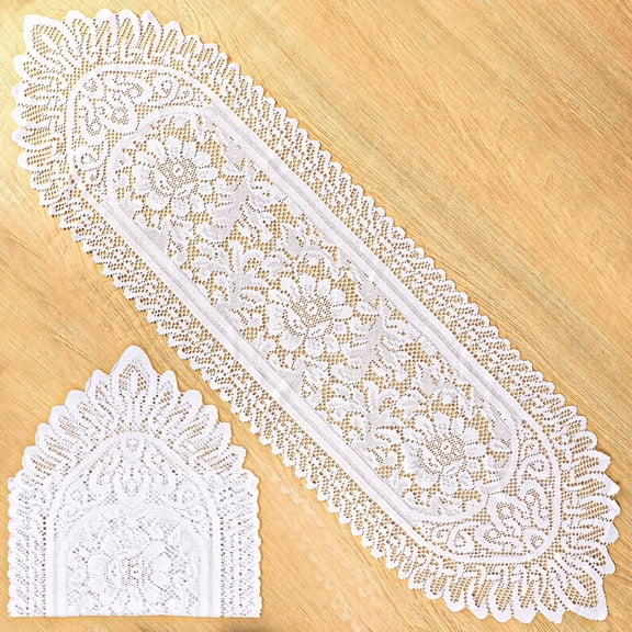 2 Pack Cotton Crochet Lace Rectangular Doilies Table Dresser Scarf Décor, White 13" X 45"