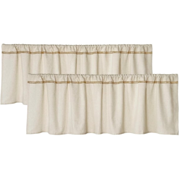 2 Pack Cotton Linen Valance for Windows with Burlap Lace Trim Rustic Farmhouse 16 inch Kitchen Valance Rod Pocket Neutral Short Curtain Topper Window Treatment
