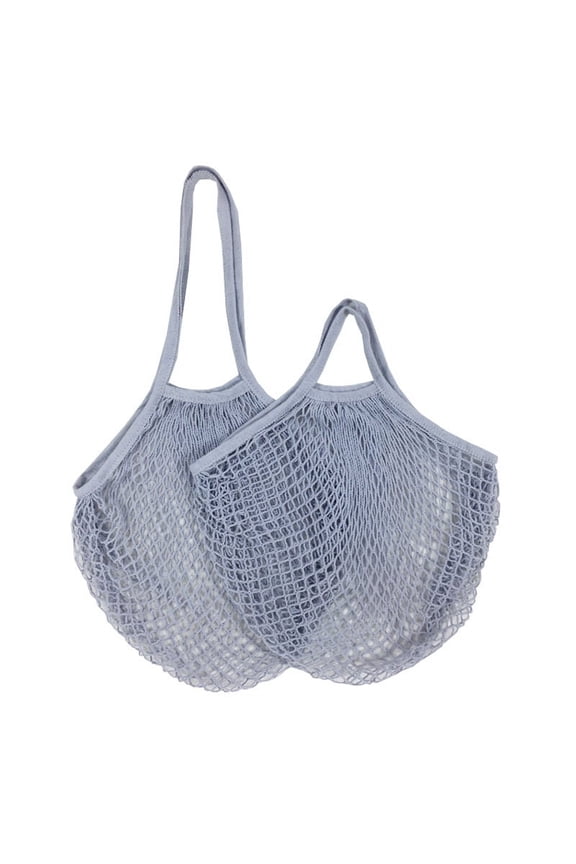 2 Pack Cotton Mesh Produce Bags Bulk Reusable Market Bag Washable Net Grocery Purse String Shopping Tote Beach Organizer for Vegetable Fruit Picnic Food Storage Grey