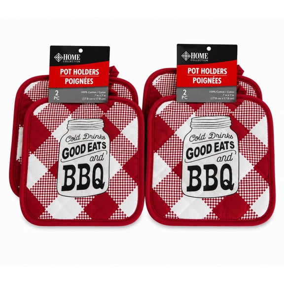 2-Pack Cotton Pot Holders, Red Buffalo Check Heat Resistant Kitchen Potholders for Cooking, Baking & BBQ
